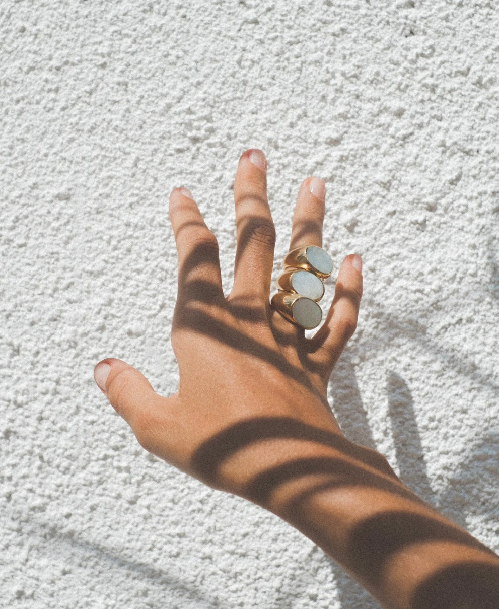 Mother of pearl , golden signet ring